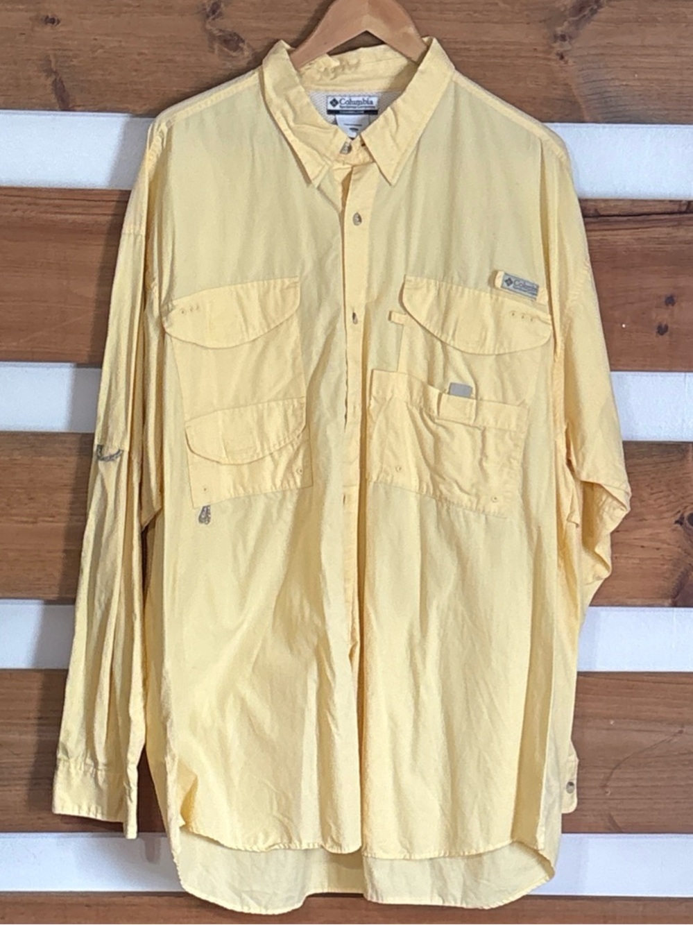 Columbia Sportswear Company Yellow Long Sleeve Button Down PFG Fishing Gear 2XL